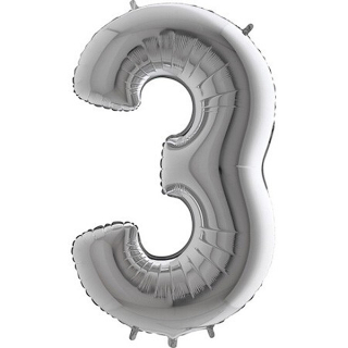 Foliový balon číslo 3 Stříbrné 86cm