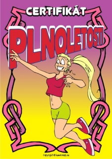 Certifikát plnoletosti 18 holka