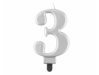 Svíčka dortová číslo 3 stříbrná