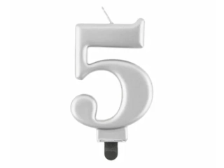Svíčka dortová číslo 5 stříbrná
