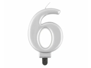 Svíčka dortová číslo 6 stříbrná
