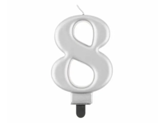 Svíčka dortová číslo 8 stříbrná