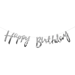 Girlanda happy birthday stříbrná